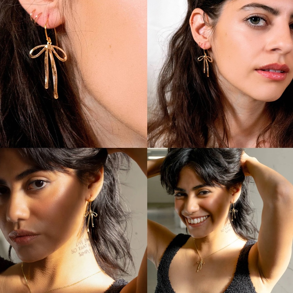 NEW Anthropologie Peter and June Bad to the Bow Earrings - 18K Gold Plated
